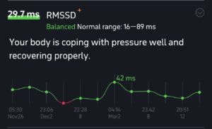 Variabilidade da frequência cardíaca (RMSSD) medida durante o sono mostrando a adaptação do sistema nervoso e a coerência do vivo