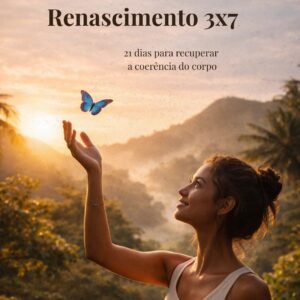 Mulher brasileira observando uma borboleta azul na natureza representando transformação e coerência do corpo