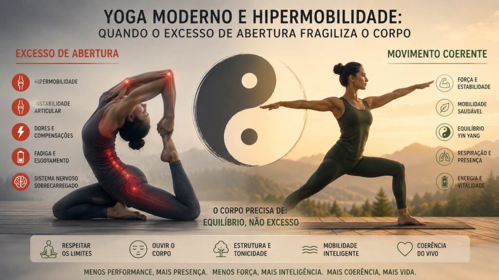 Pessoa em postura extrema de yoga mostrando contraste entre flexibilidade e instabilidade corporal